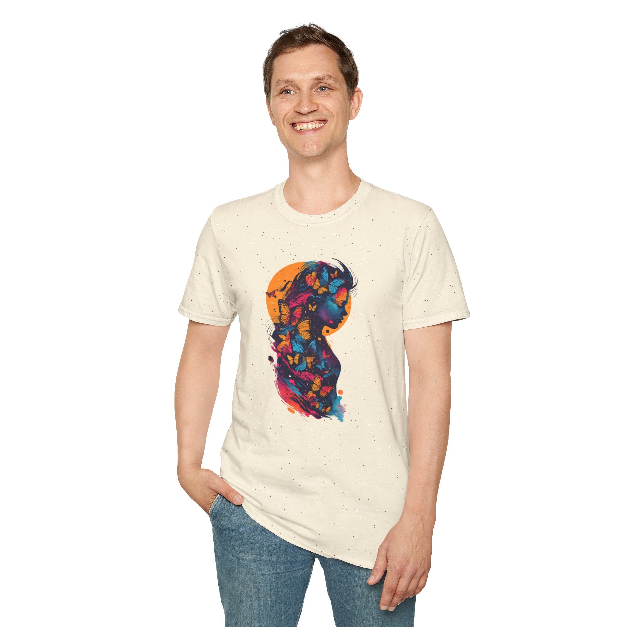 Butterfly Silhouette T-Shirt — Colorful Floral Profile Tee