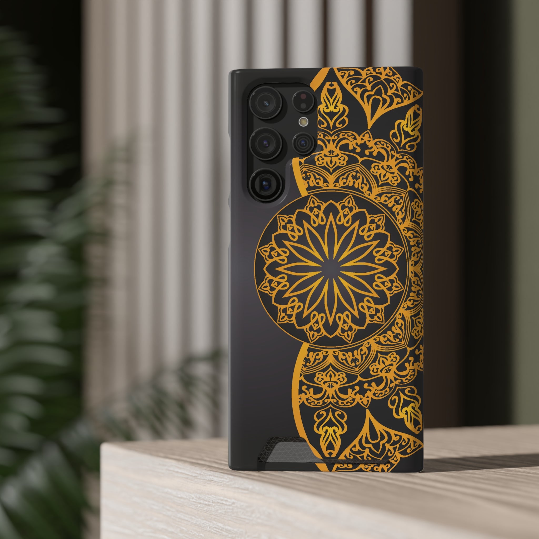 Elegant Mandala Phone Case With Card Holder, Boho Chic Gift, Smartphone Protector, Functional Accessory, Stylish Tech Decor