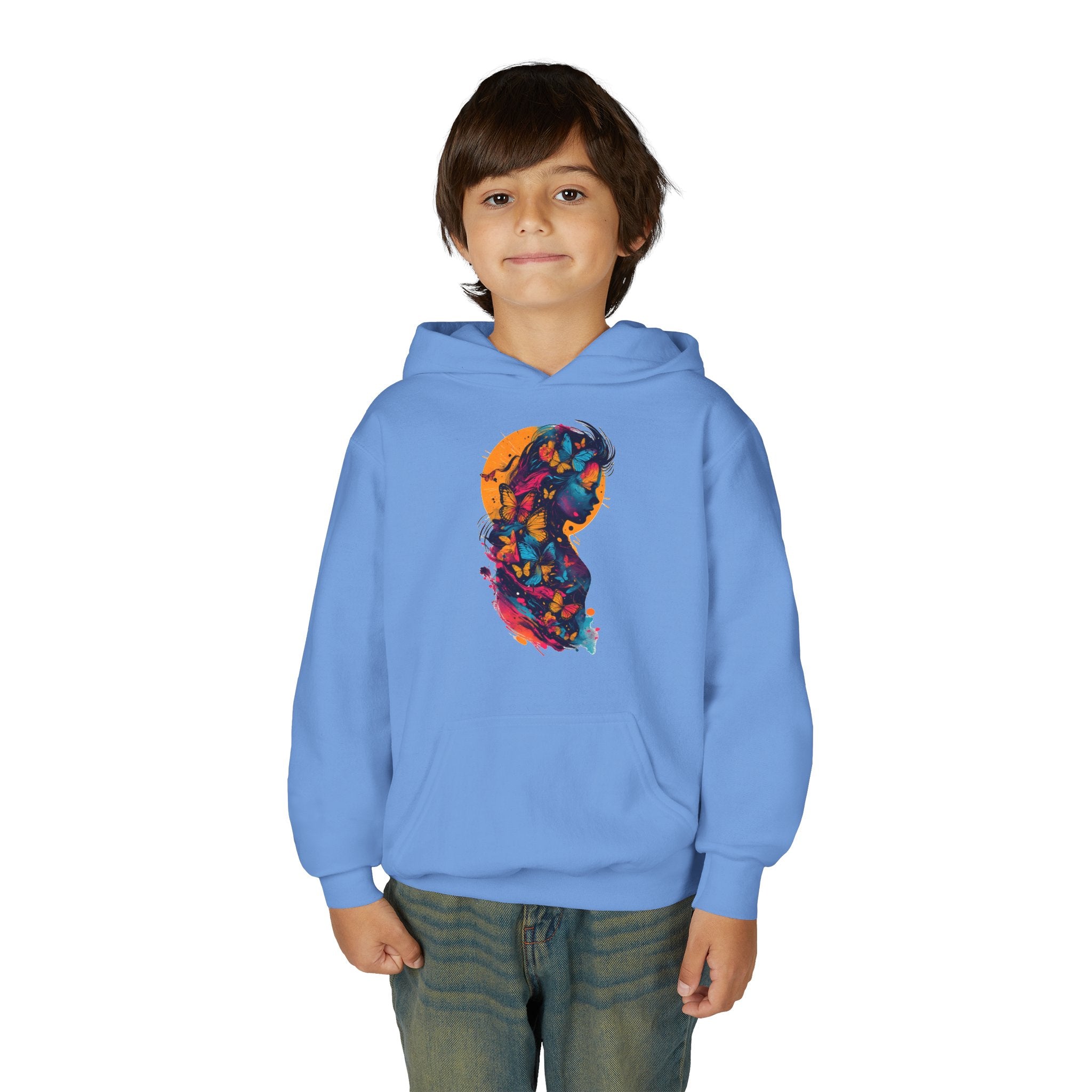 Youth Hoodie — Colorful Butterfly Silhouette Kids Pullover