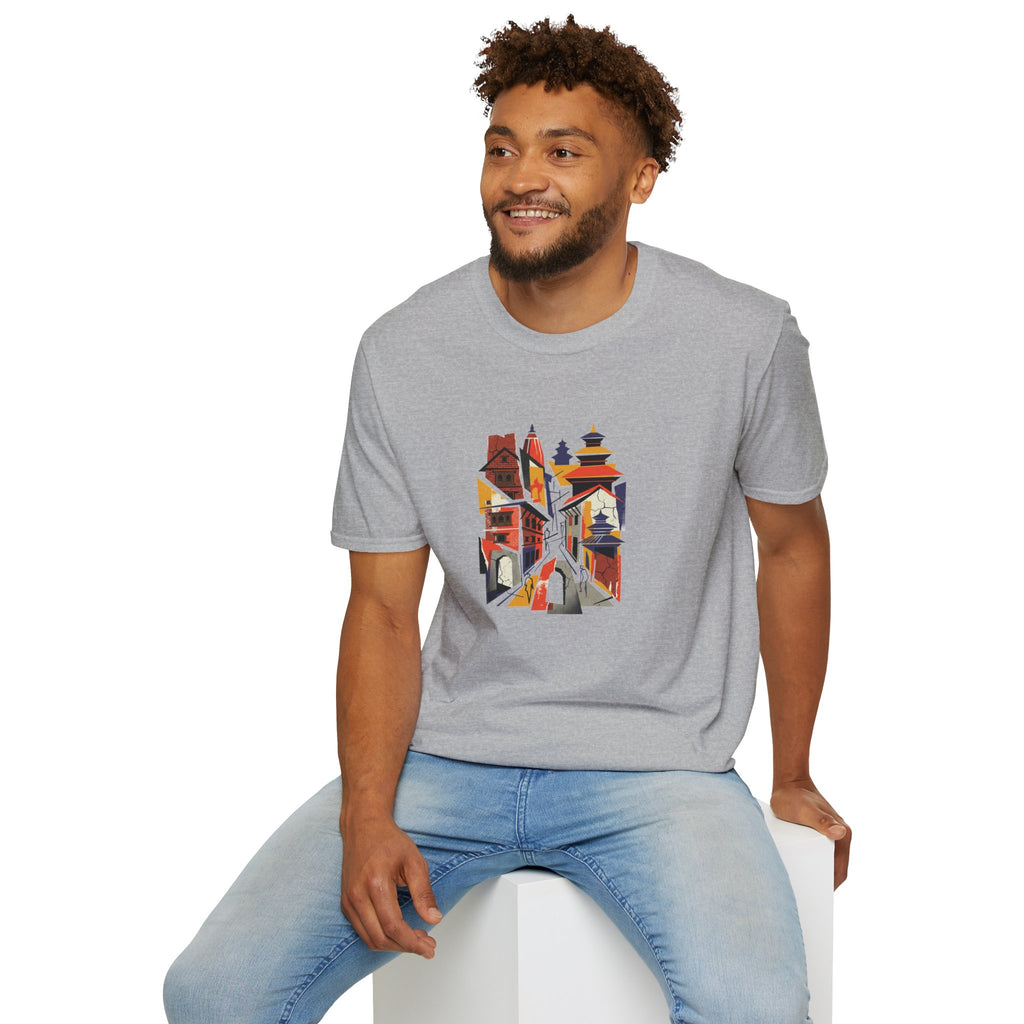 Cityscape Art Tee — Abstract Urban Alley Illustration T-Shirt