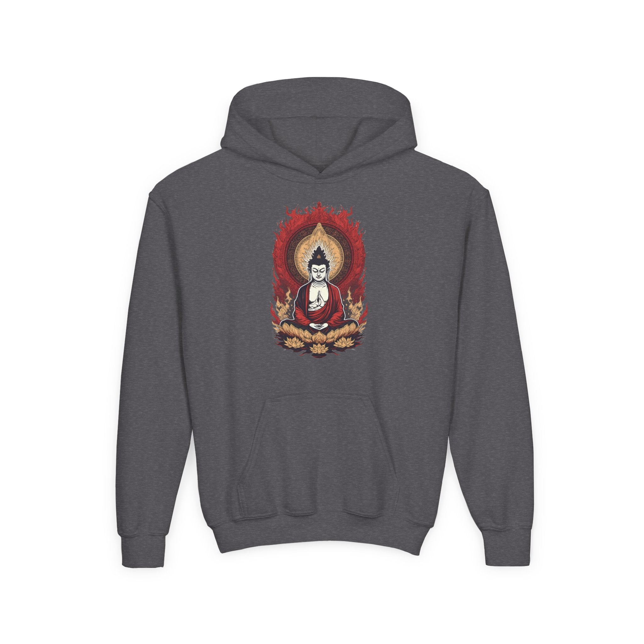 Buddha Flame Youth Hoodie — Meditative Lotus Buddha Graphic Sweatshirt