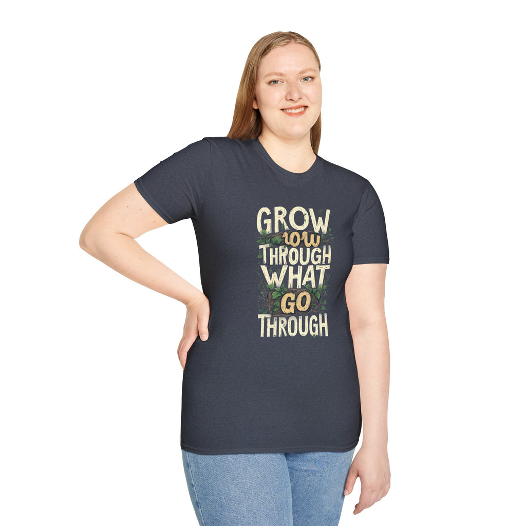 T-Shirt — Floral 'Grow Slow, Go Through' Inspirational Graphic Tee
