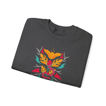 Sahajé Floral Snake Crewneck Sweatshirt — Colorful Botanical Serpent Graphic