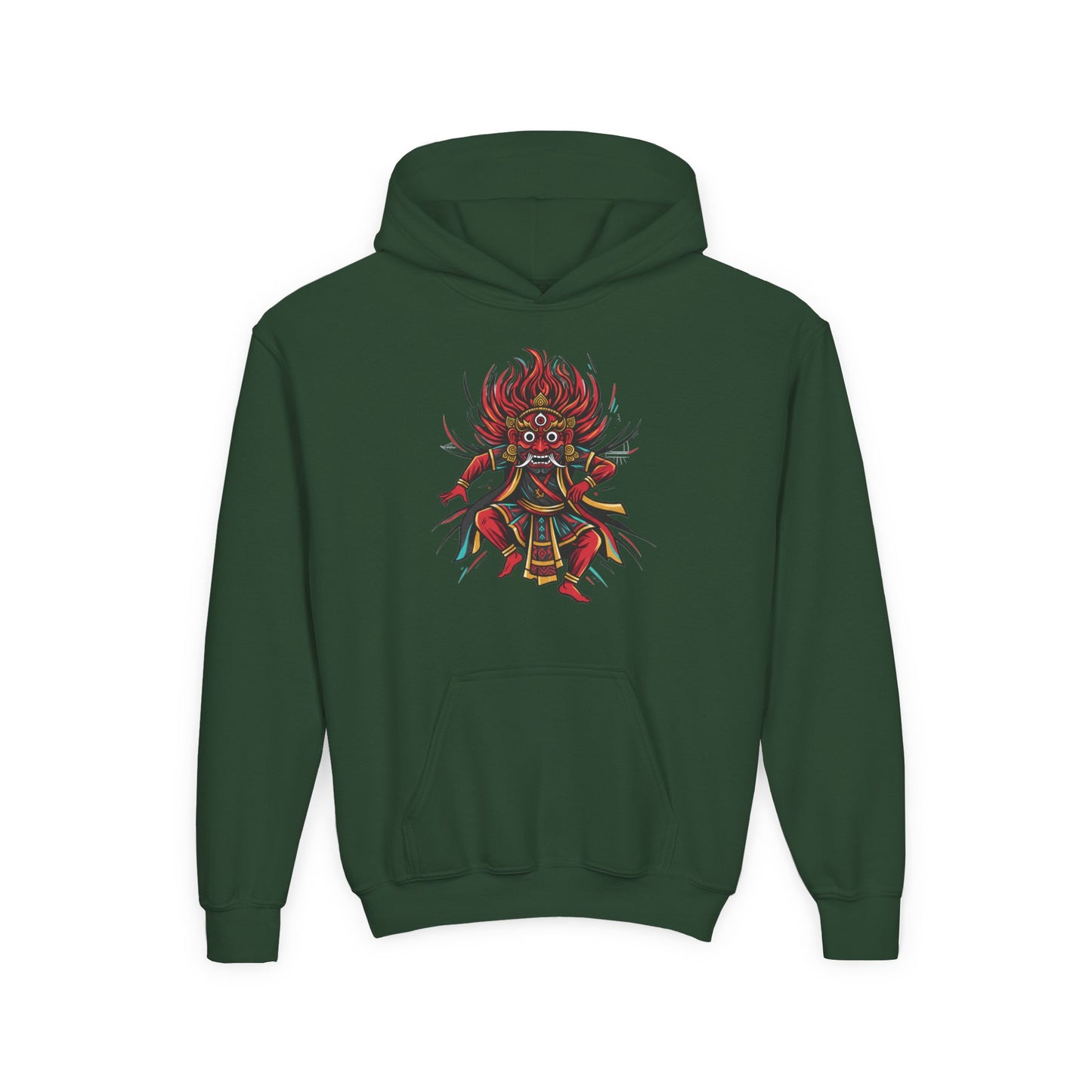 Youth Hoodie — Colorful Mythical Demon Mask Graphic