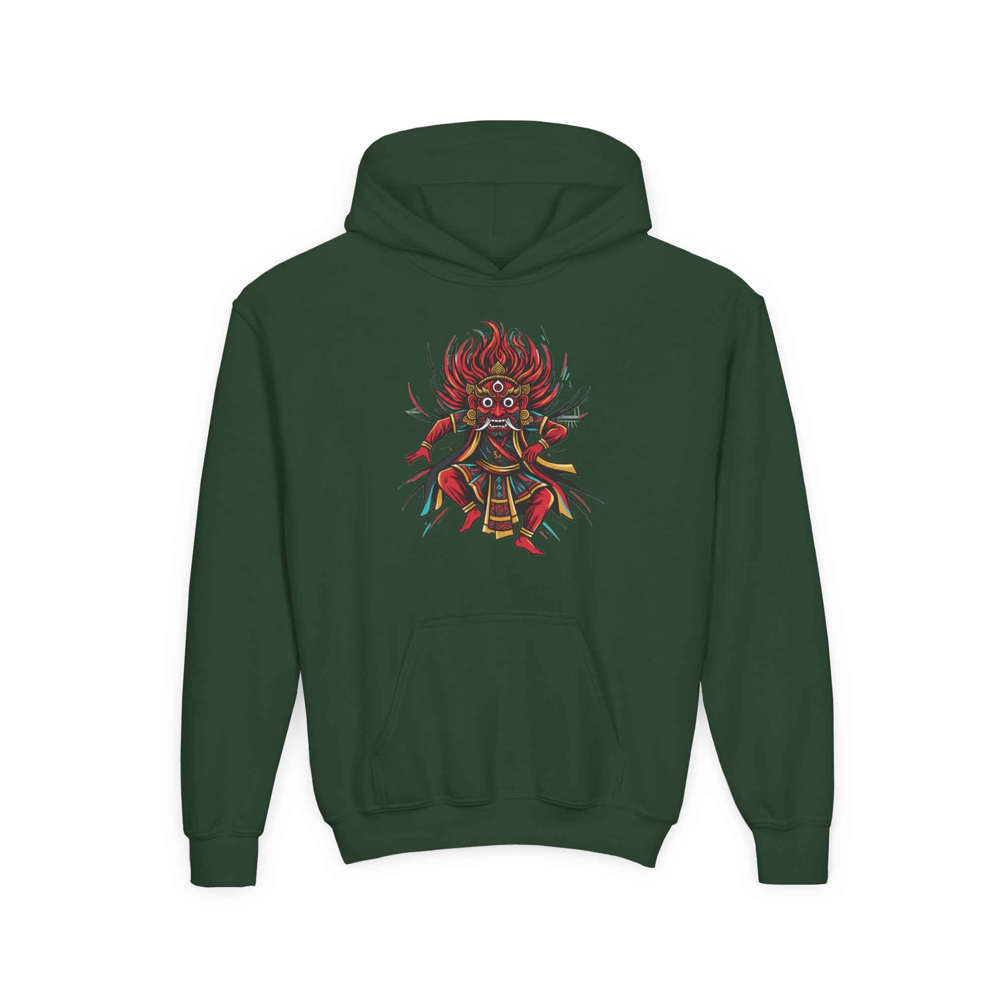 Youth Hoodie — Colorful Mythical Demon Mask Graphic