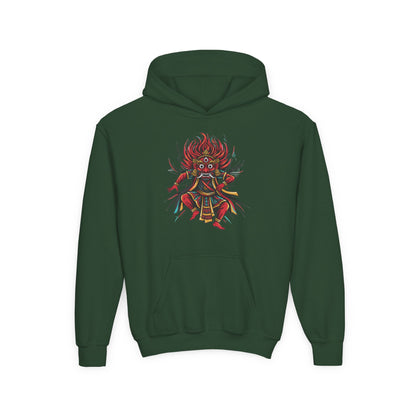 Youth Hoodie — Colorful Mythical Demon Mask Graphic