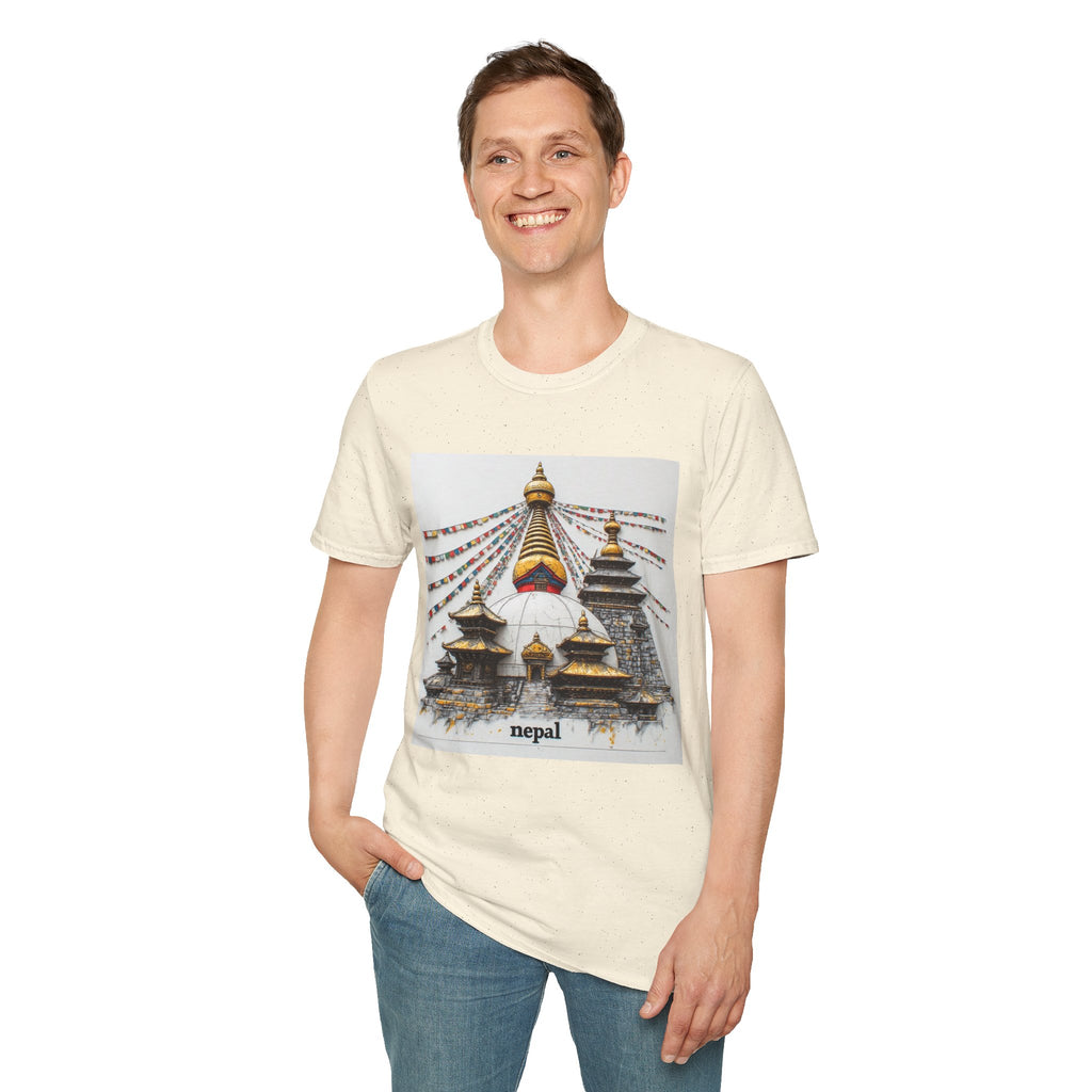 Nepal Temple Graphic T-Shirt — Boudhanath Stupa Prayer Flags Travel Tee