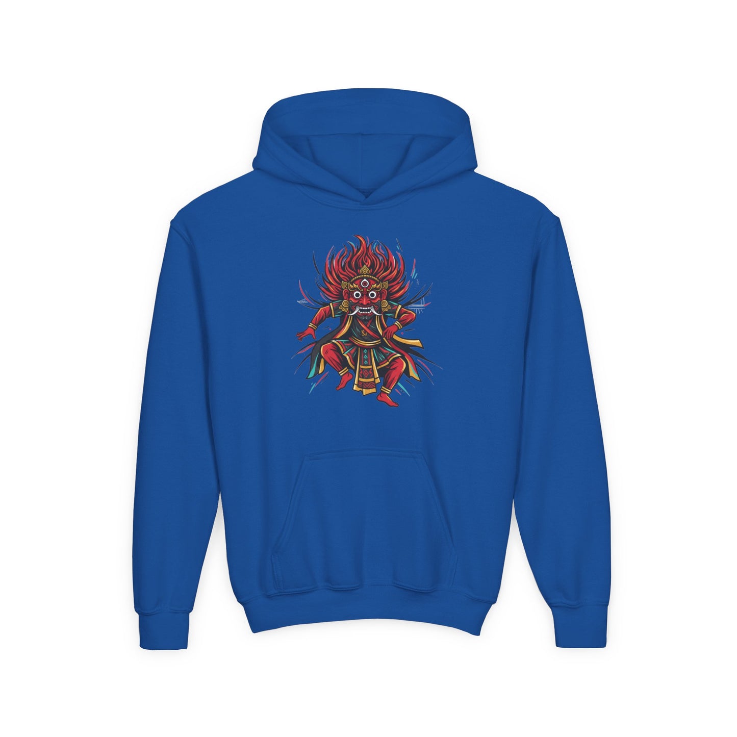 Youth Hoodie — Colorful Mythical Demon Mask Graphic