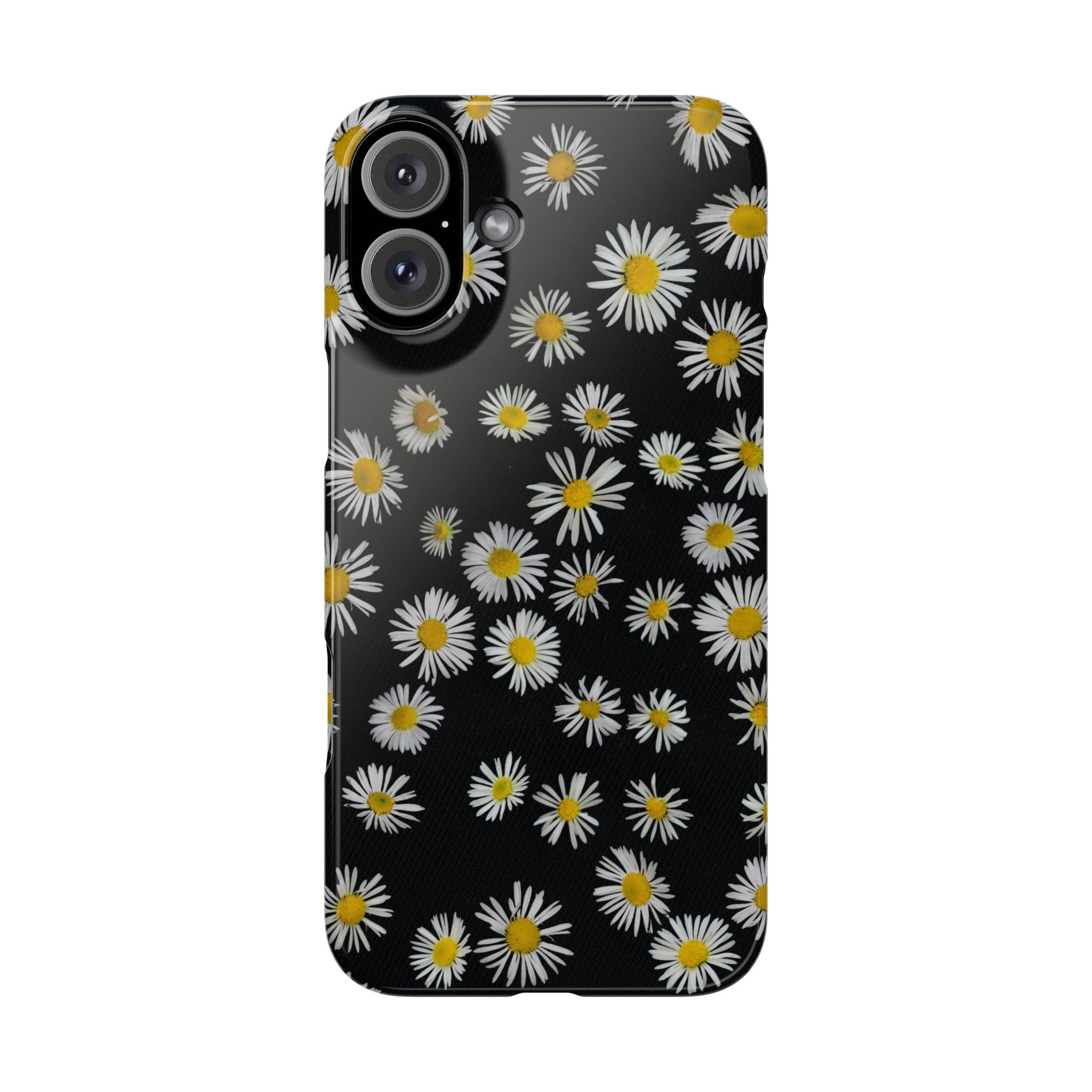 Daisy Pattern Slim Phone Case — Black Background Floral iPhone Case