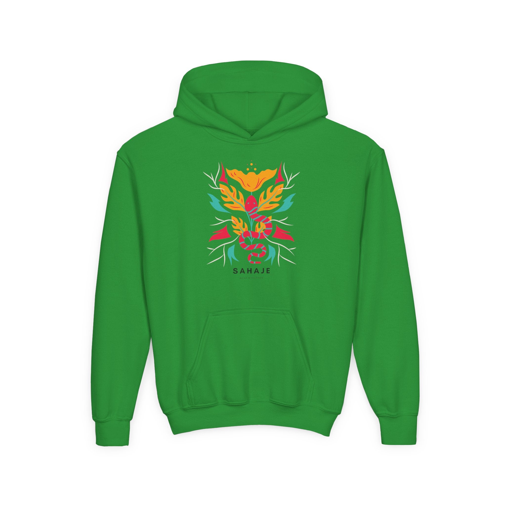 Youth Hoodie — Colorful Sahaja Floral Serpent Design