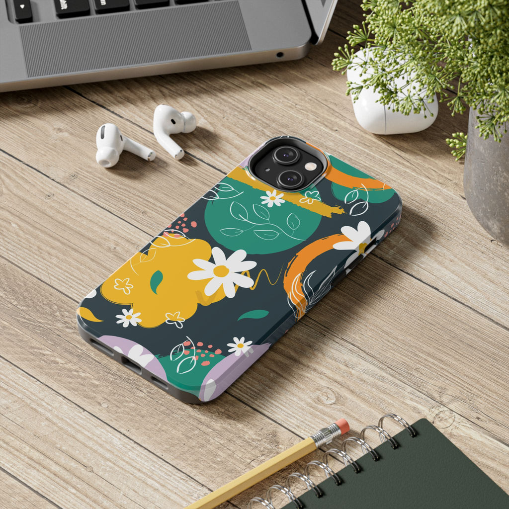 Floral Abstract Tough Phone Case — Colorful Daisies & Brushstroke Design