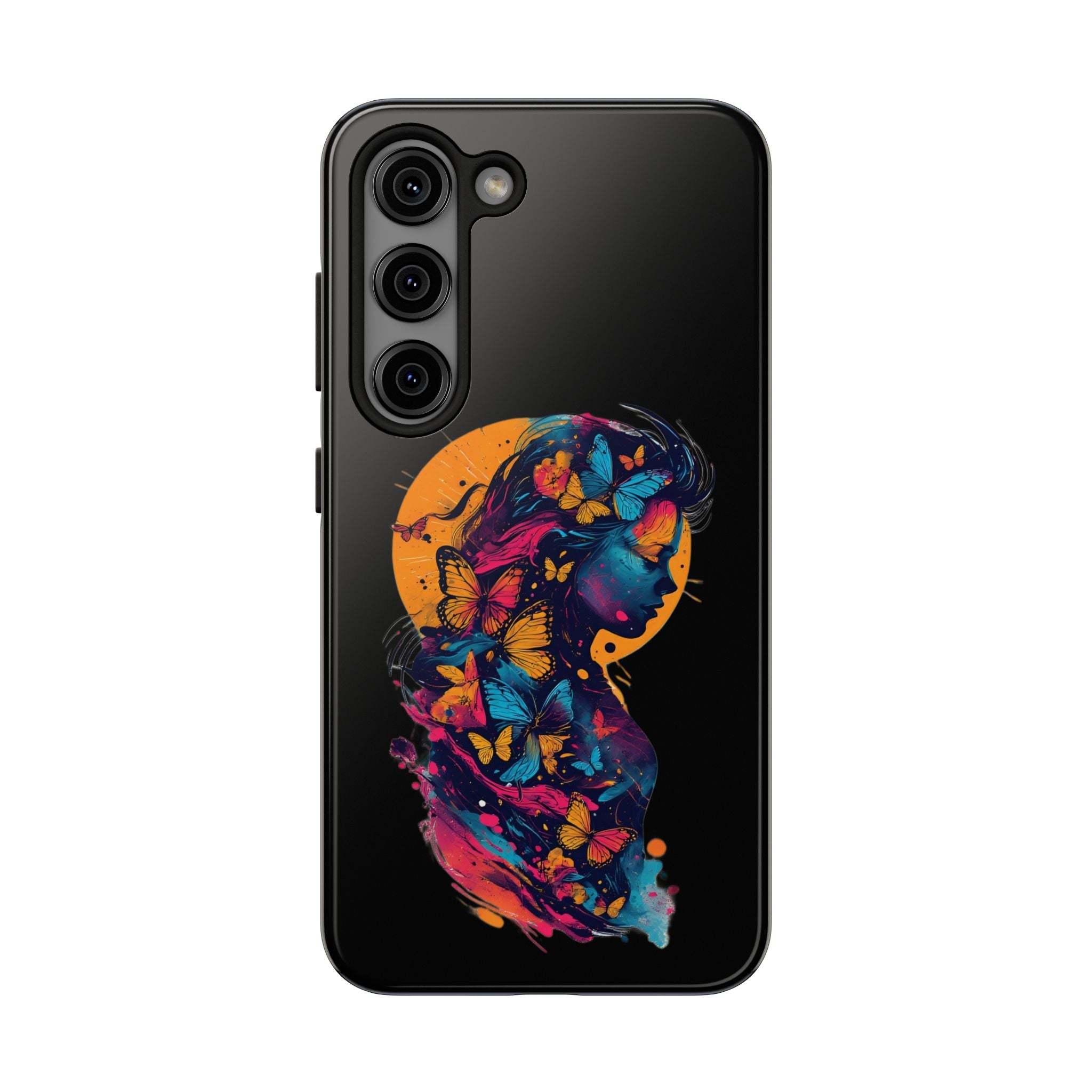 Butterfly Silhouette Tough Phone Case — Colorful Woman Art Protective Cover