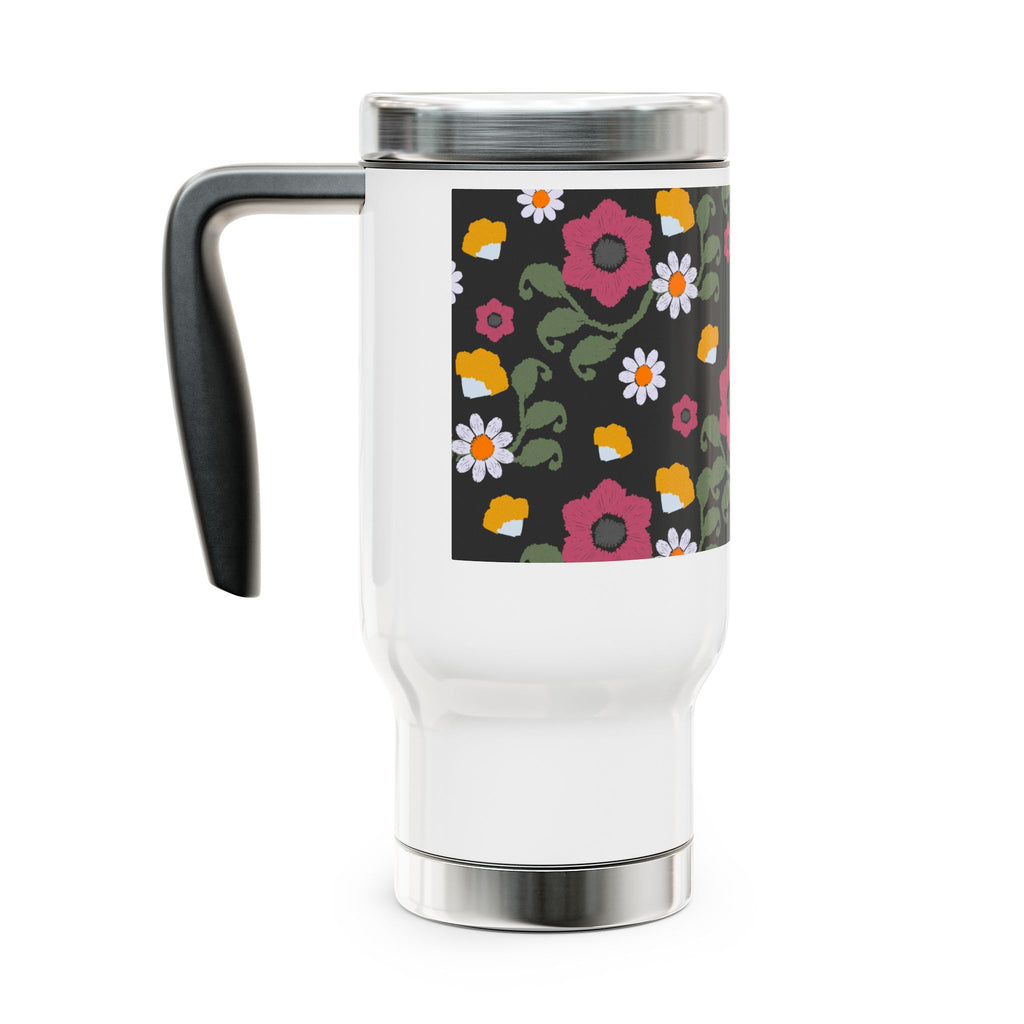 Chic Floral Travel Mug, Stainless Steel Insulated Coffee Cup with Handle, Perfect Gift for Nature Lovers, Camping, Road Trips, Floral Design