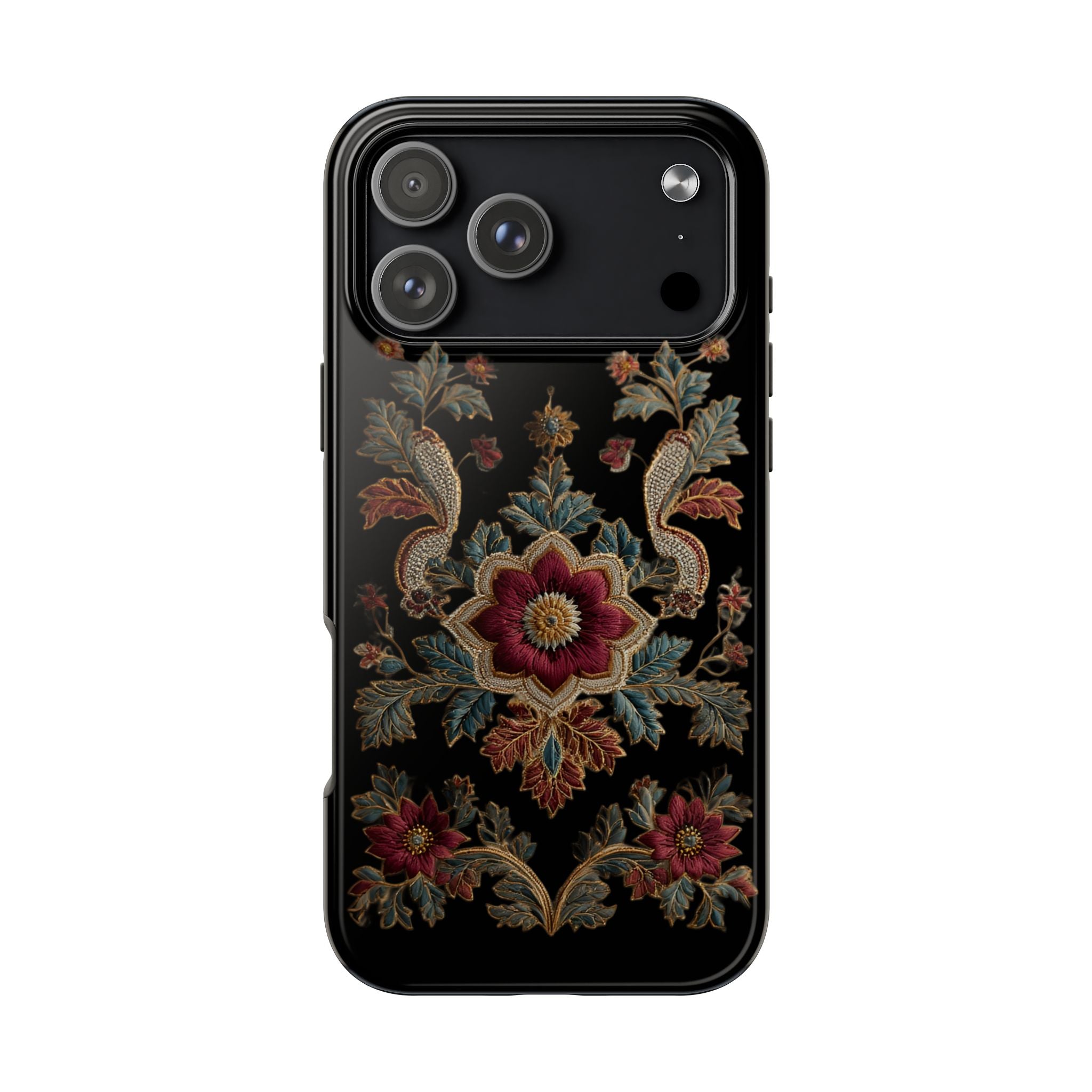 Floral Embroidered Tough Phone Case — Vintage Boho Protective Cover