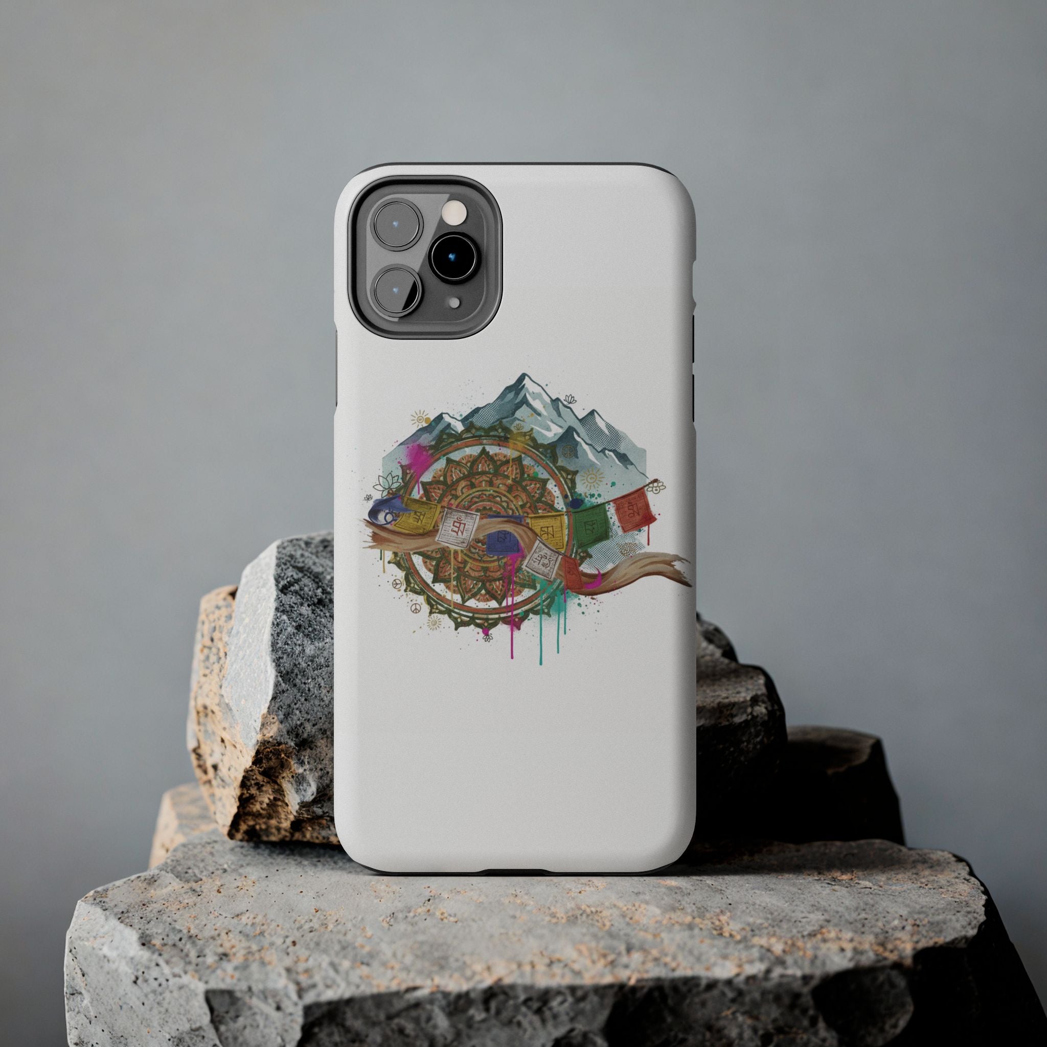 Mountain Compass Tough Phone Case with Prayer Flags & Fish Design