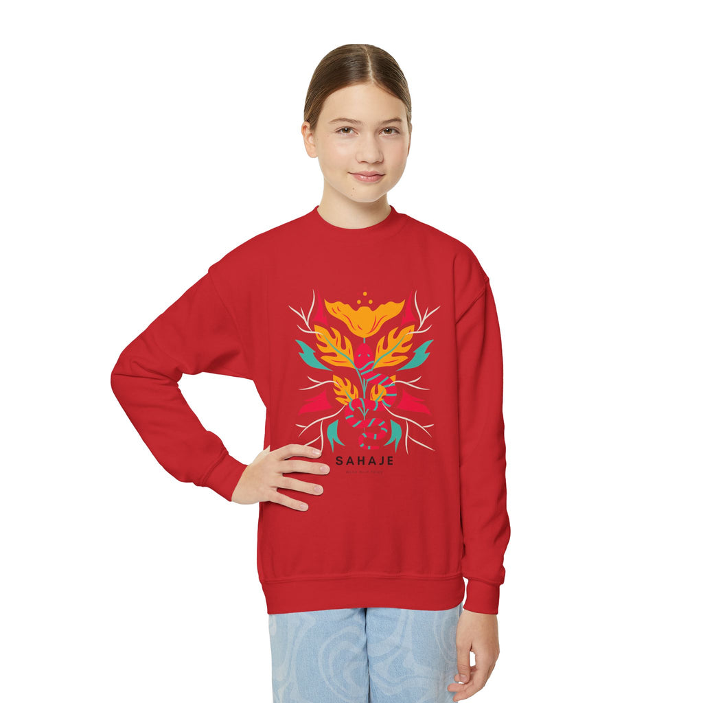 Youth Crewneck Sweatshirt — Vibrant Floral Snake Graphic “SAHAJE”