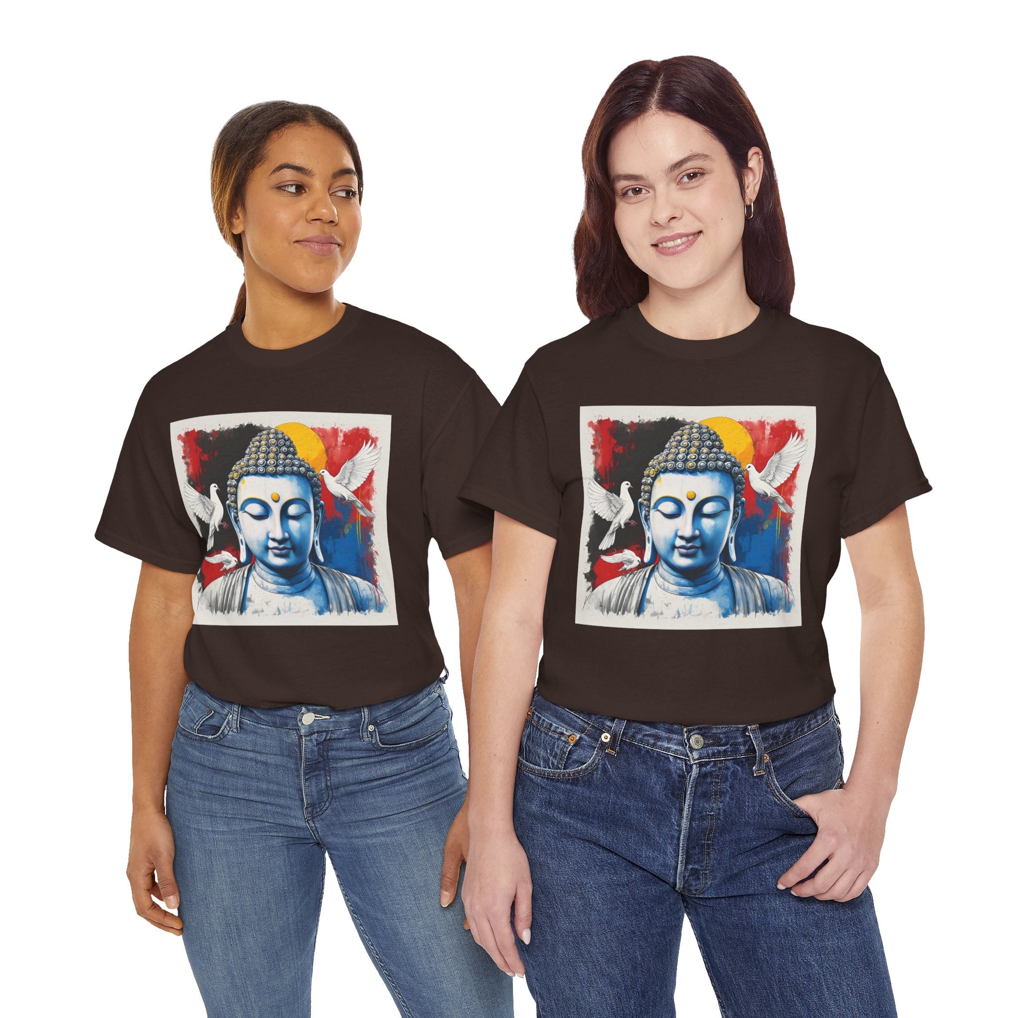 Buddha Peace Tee — Colorful Buddha & Doves Graphic T-Shirt