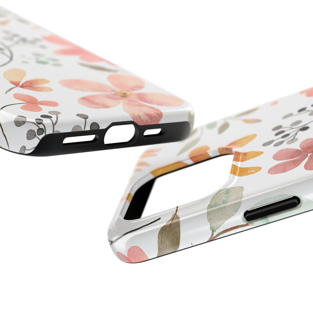 Floral Watercolor Tough Phone Case — Pink & Peach Botanical Protection