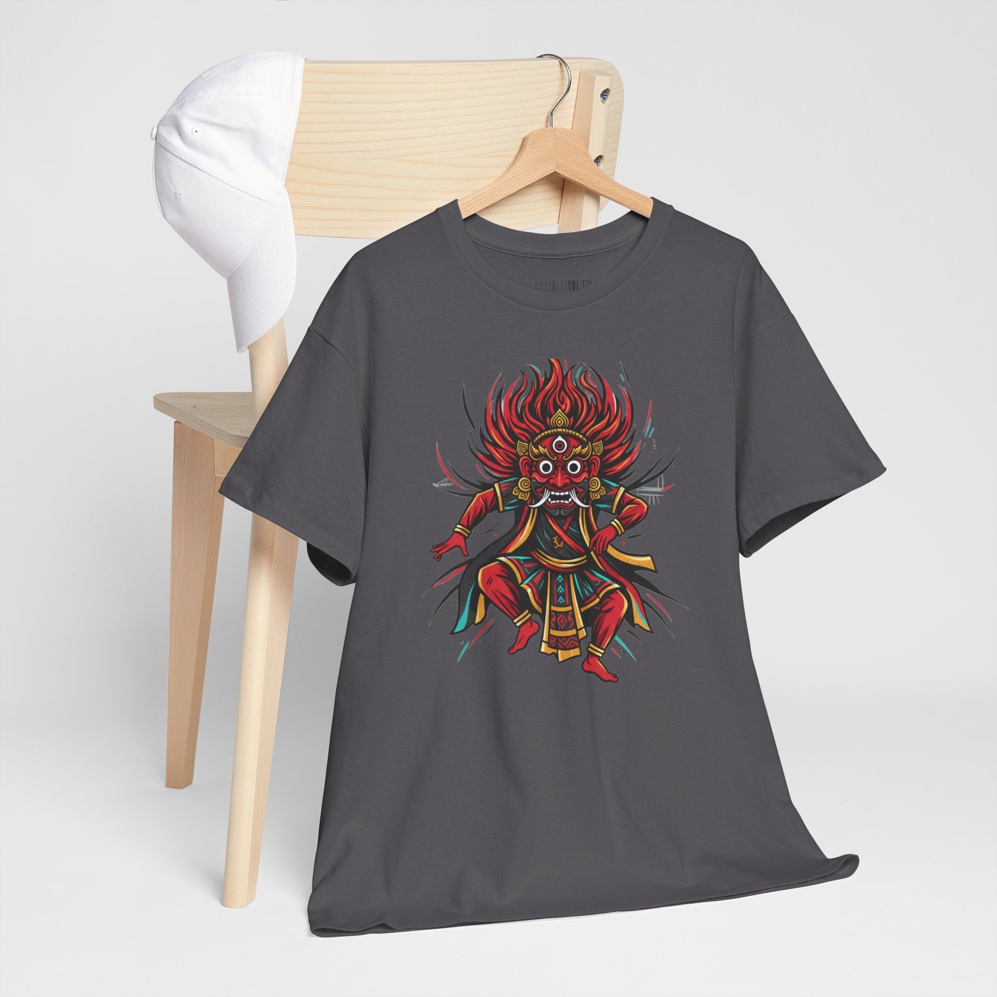 T-Shirt — Fierce Red Oni Demon Graphic Tee (Mythic Japanese Mask Design)