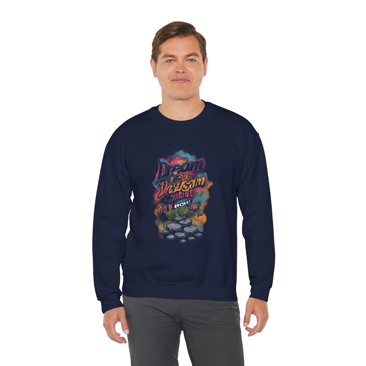 Dream Big Crewneck Sweatshirt — "Dream, Design, Draw" Inspirational Graphic
