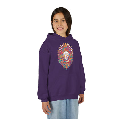 Youth Hoodie with Colorful Sugar Skull Goddess Design — Day of the Dead Kids Pullover
