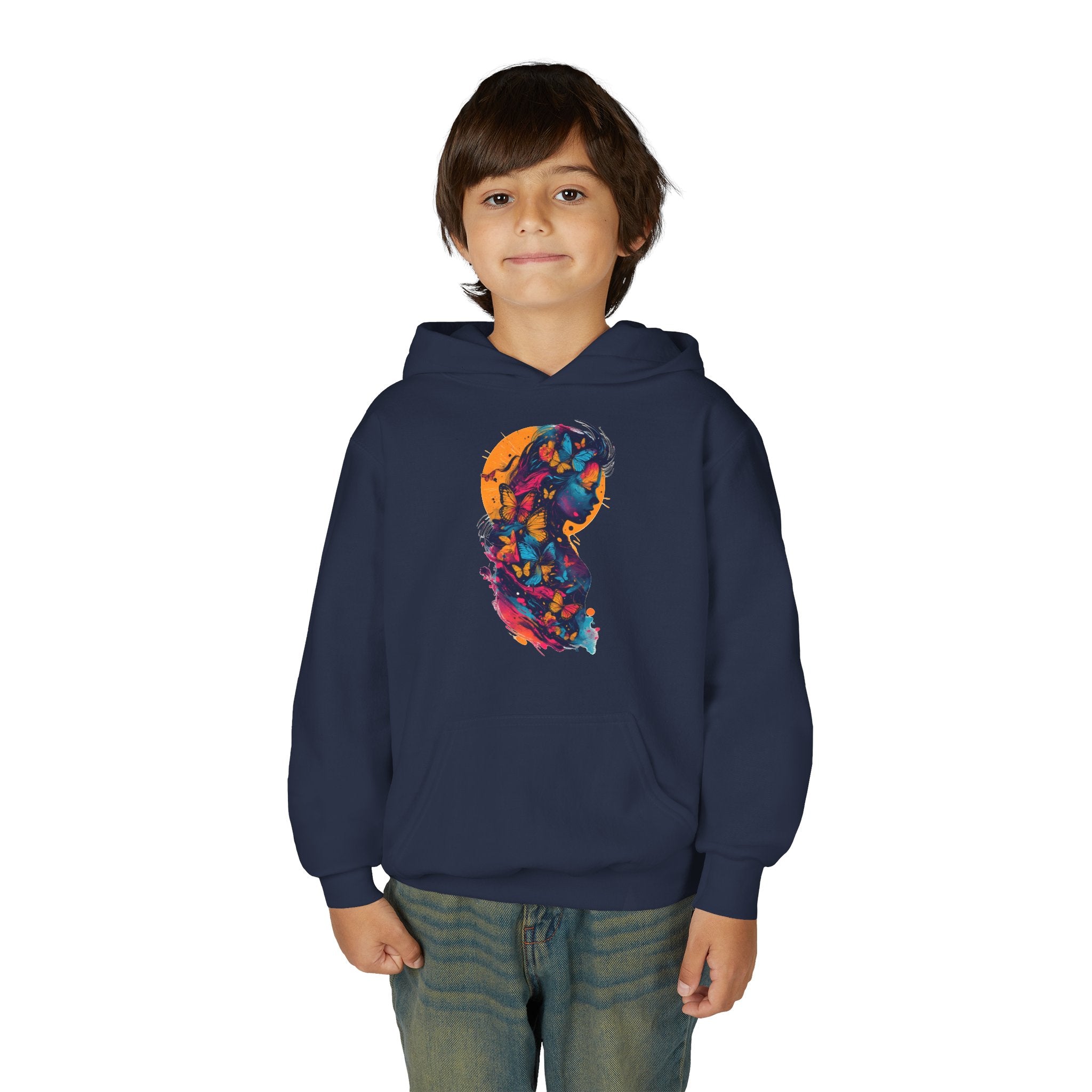 Youth Hoodie — Colorful Butterfly Silhouette Kids Pullover
