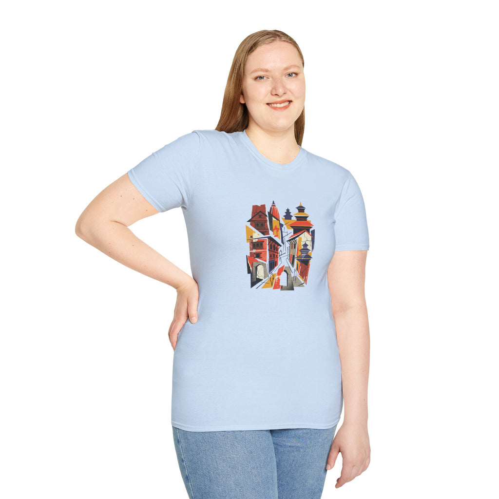 Cityscape Art Tee — Abstract Urban Alley Illustration T-Shirt