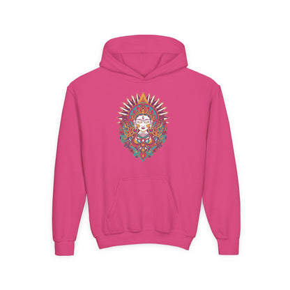 Youth Hoodie with Colorful Sugar Skull Goddess Design — Day of the Dead Kids Pullover