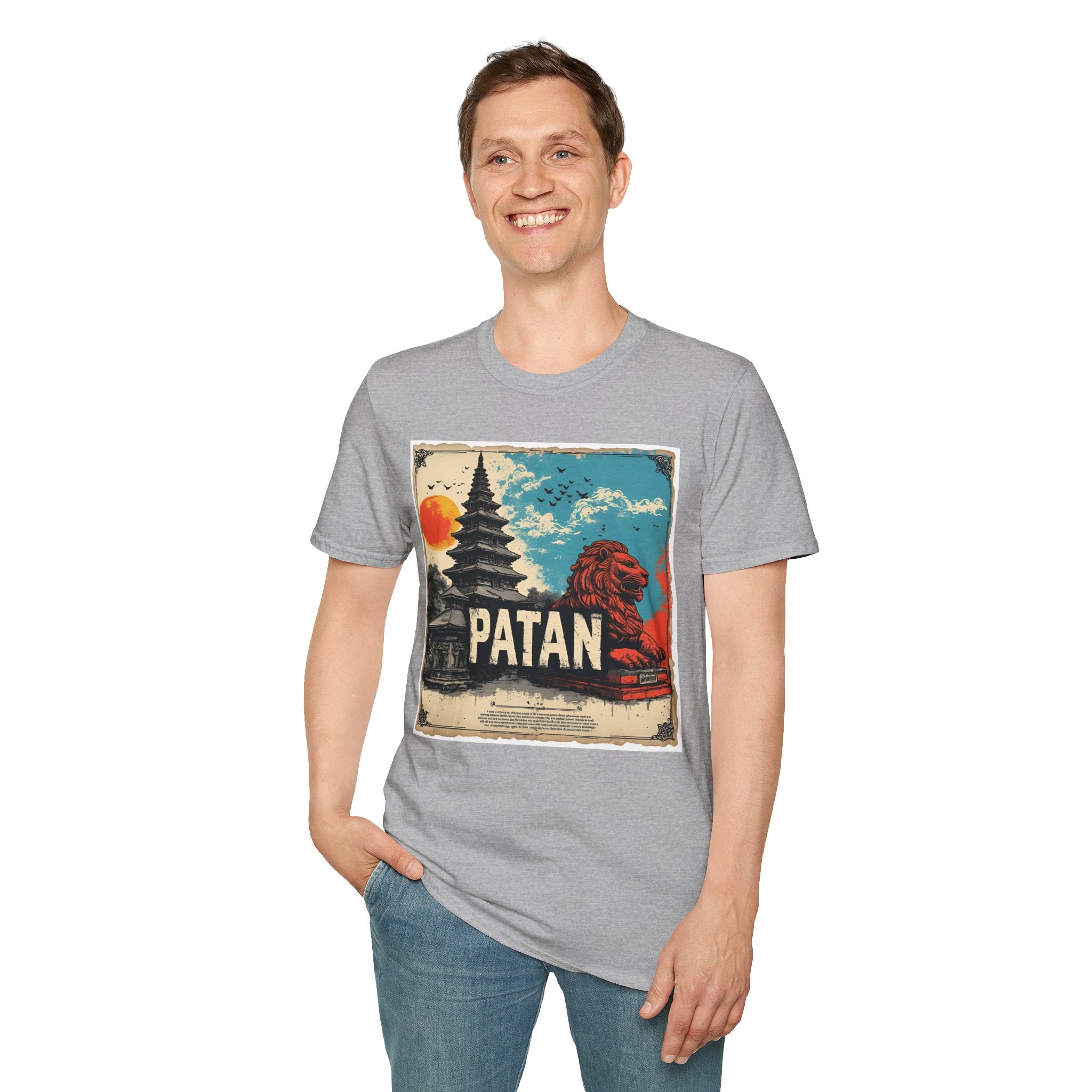 Patan City T-Shirt – Temple & Lion Graphic Tee, Nepali Cultural Heritage Design