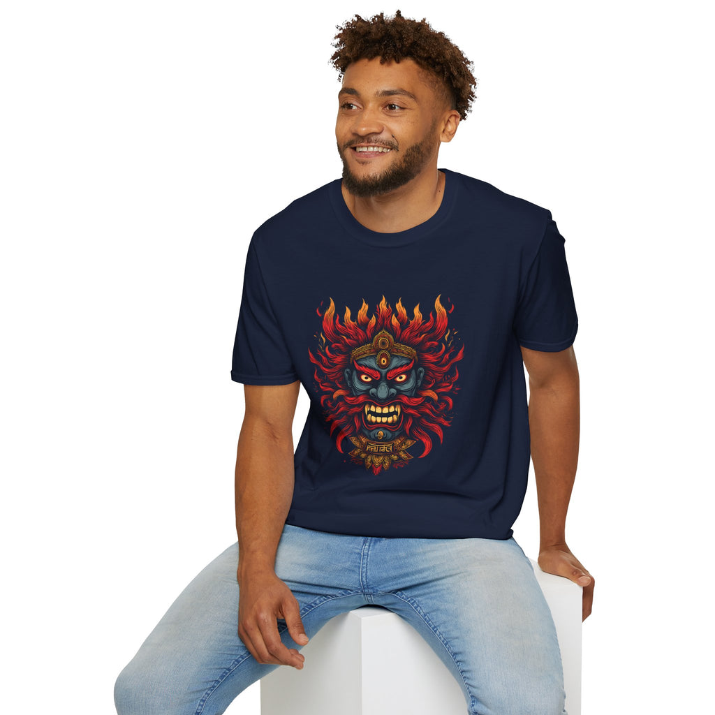 Flaming Demon Mask T-Shirt — Fierce Tattoo-Style Graphic Tee