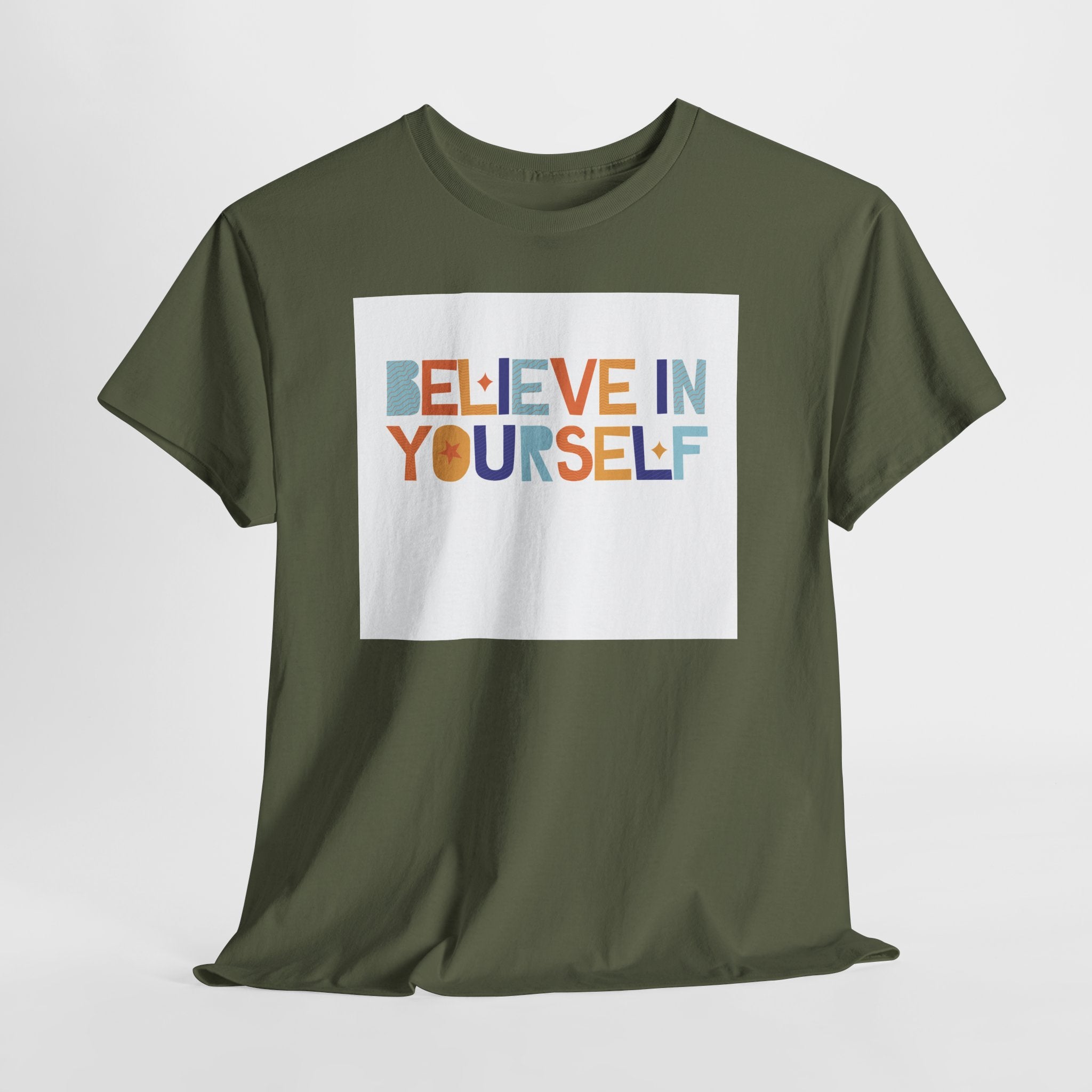 T-Shirt — "Believe in Yourself" Colorful Retro Motivational Tee