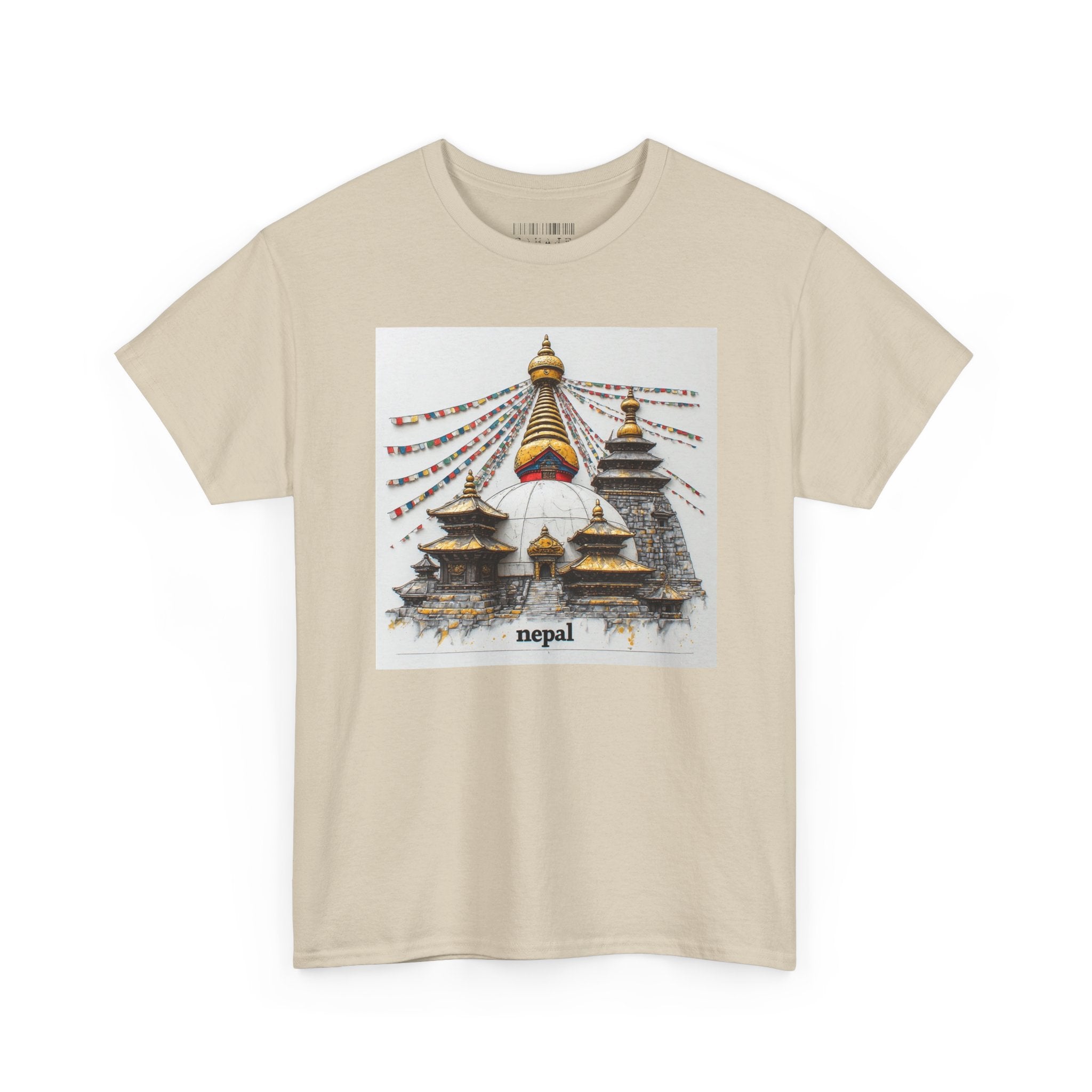 Nepal Swayambhunath Stupa T-Shirt — Buddhist Prayer Flags Travel Tee