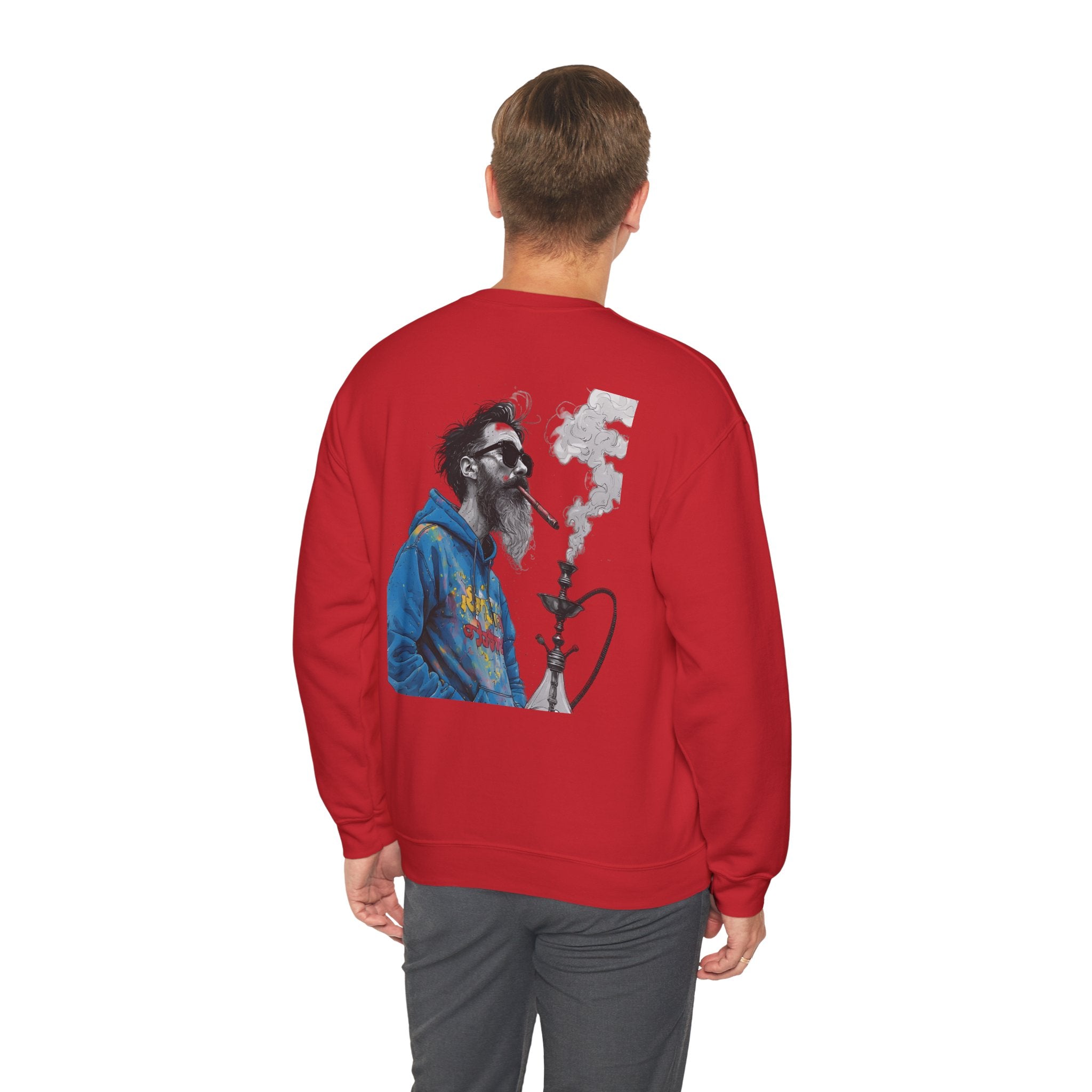 Crewneck Sweatshirt - Bearded Man Smoking Hookah Graphic