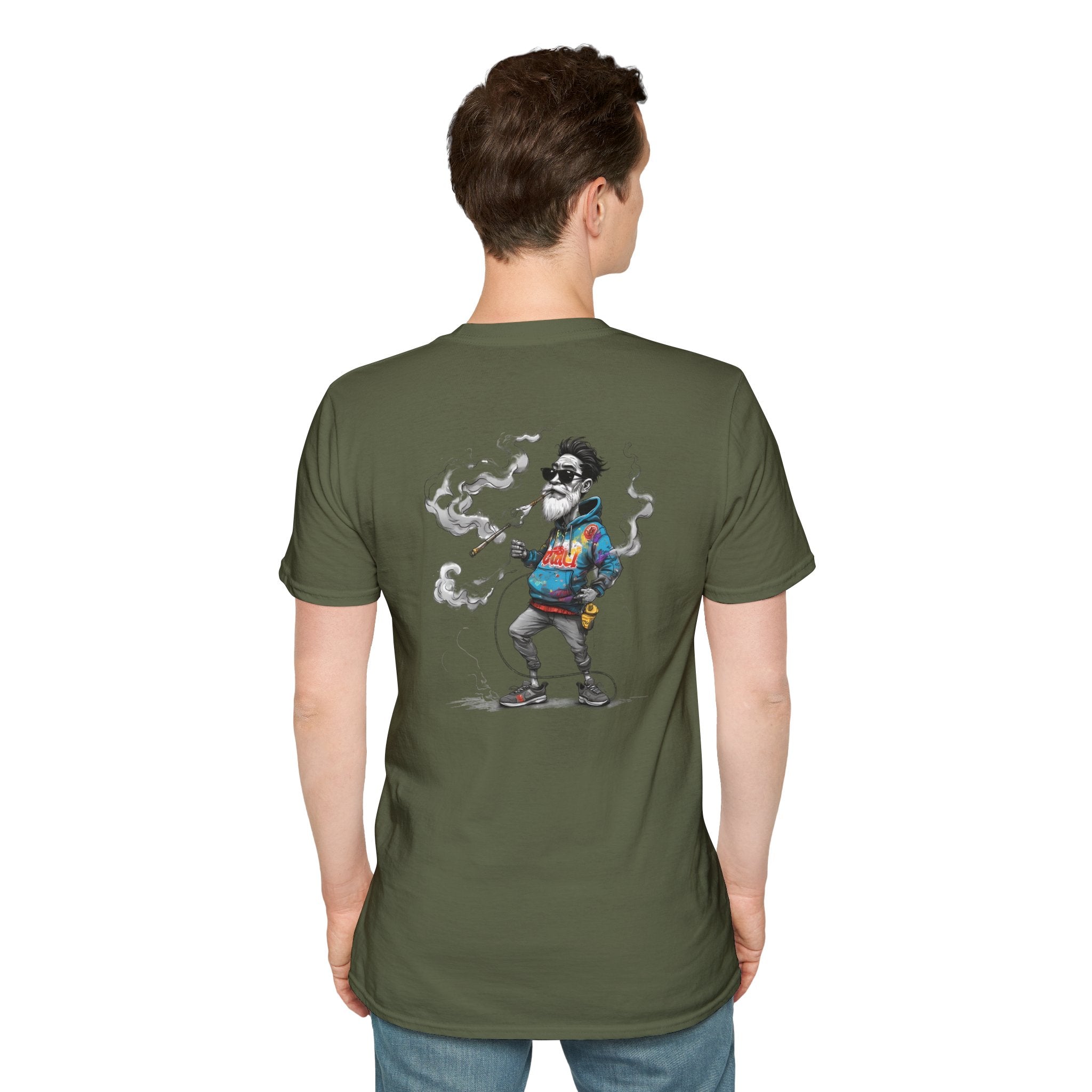 Cartoon T-Shirt – Funny Old Man Smoking Street Graphic Tee, Anti-Smoking Awareness Shirt