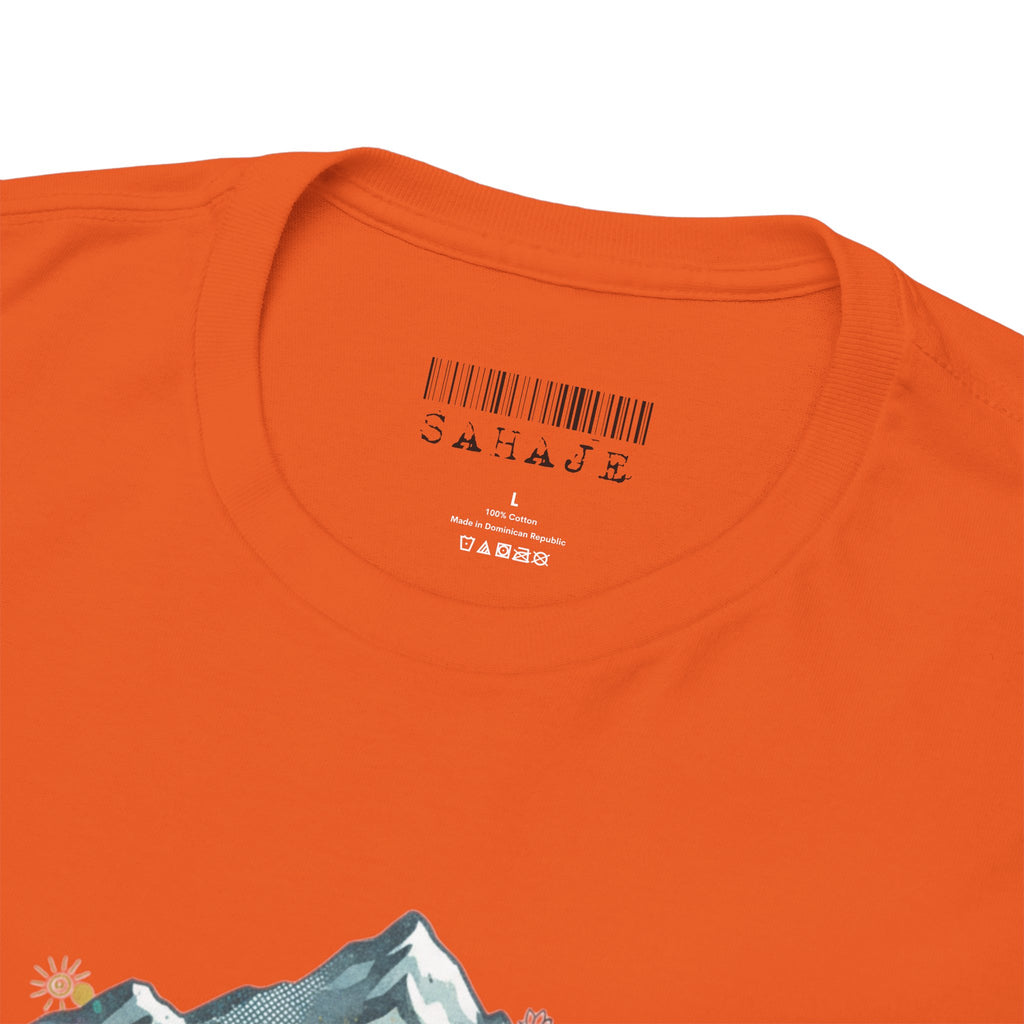 Adventure Compass Graphic Tee — Mountain, Globe & Flag Illustration