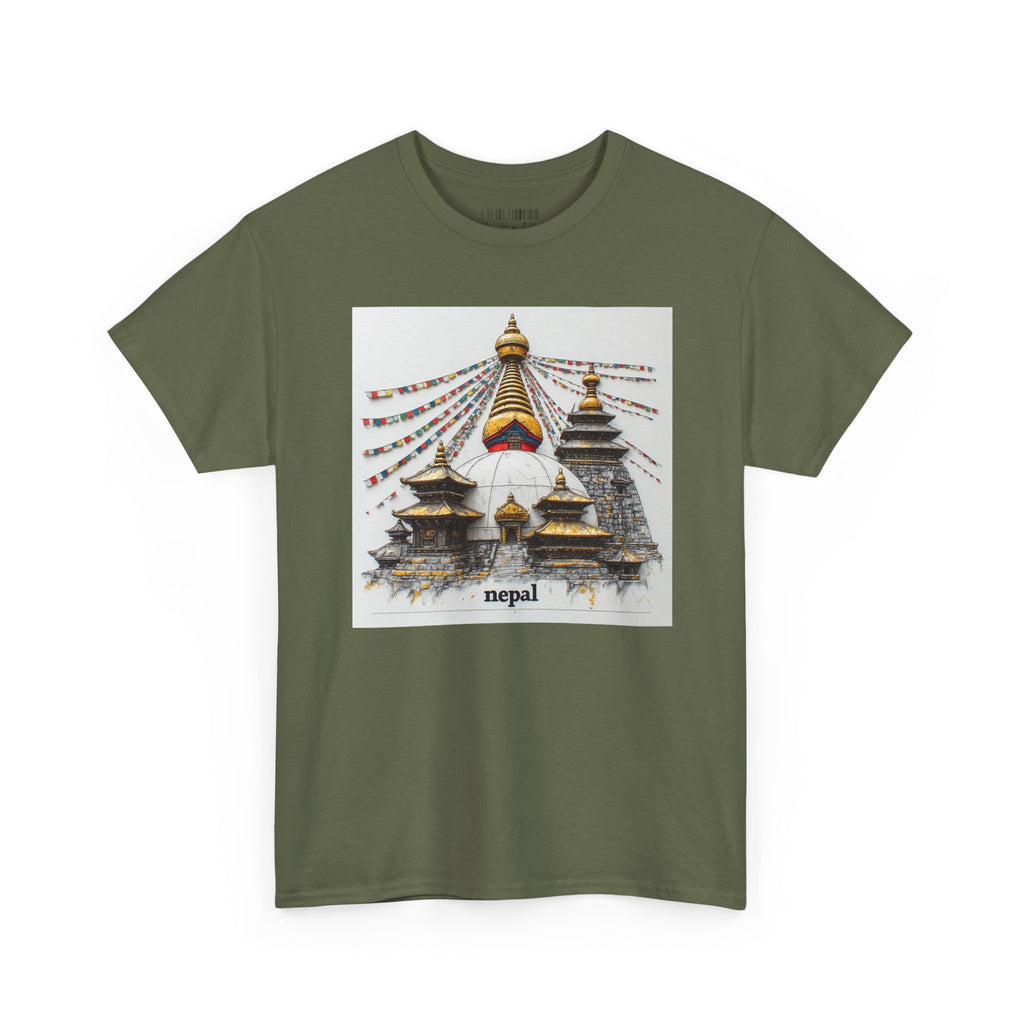 Nepal Swayambhunath Stupa T-Shirt — Buddhist Prayer Flags Travel Tee