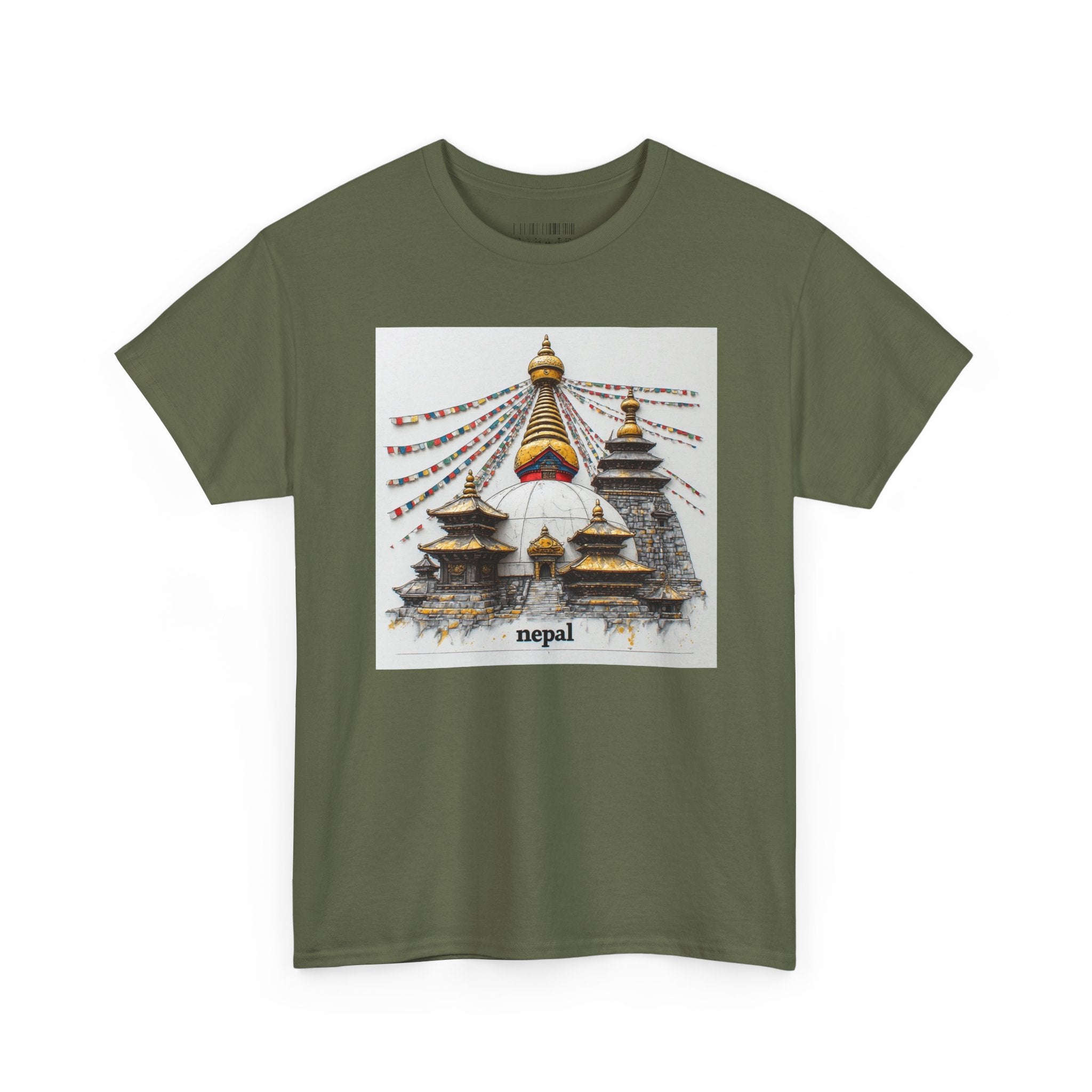 Nepal Swayambhunath Stupa T-Shirt — Buddhist Prayer Flags Travel Tee