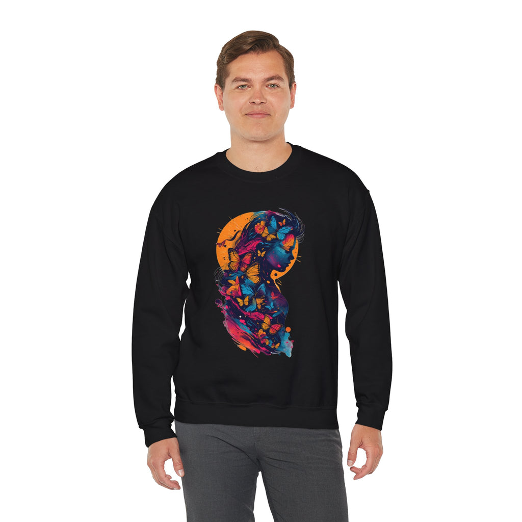 Butterfly Silhouette Crewneck Sweatshirt — Colorful Butterfly Profile Graphic