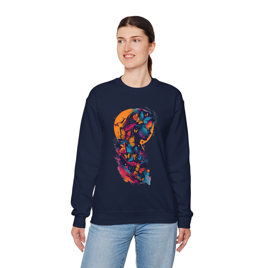 Butterfly Silhouette Crewneck Sweatshirt — Colorful Butterfly Profile Graphic