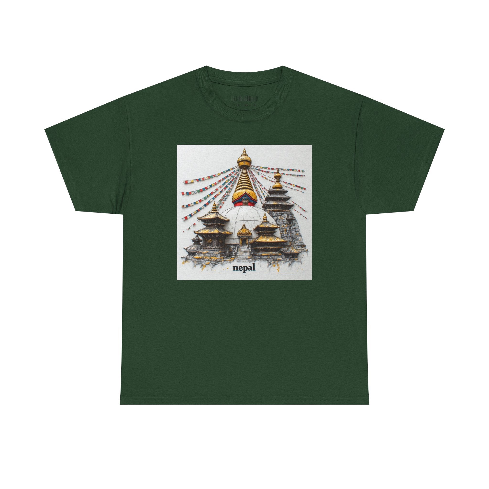 Nepal Swayambhunath Stupa T-Shirt — Buddhist Prayer Flags Travel Tee