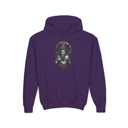 Youth Hoodie with Gothic Goddess Skull Art — Dark Fantasy Graphic Pullover