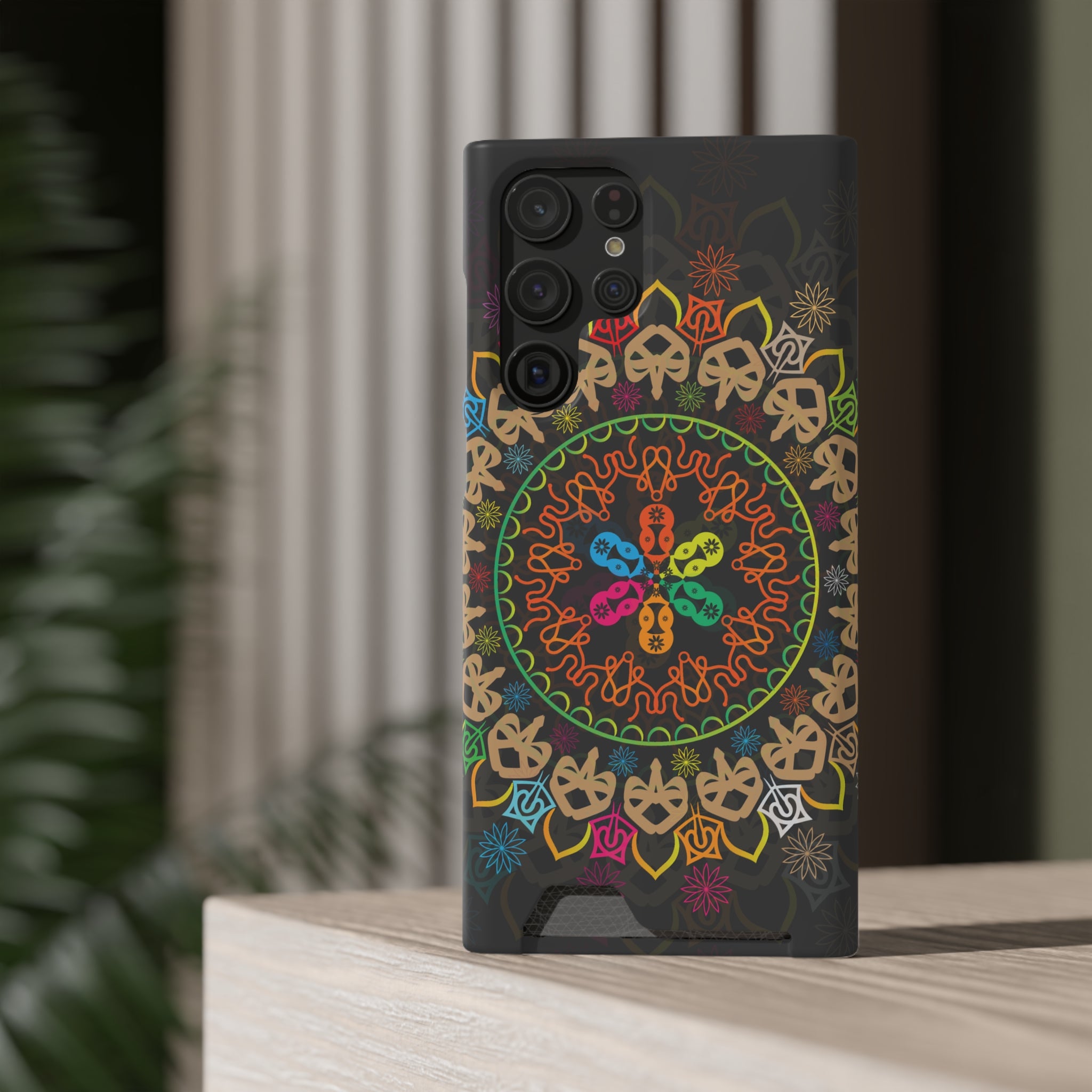 Colorful Mandala Phone Case with Card Holder, Bohemian Phone Accessory, Gift for Him/Her, Vibrant Smartphone Case, Artistic Phone Cover