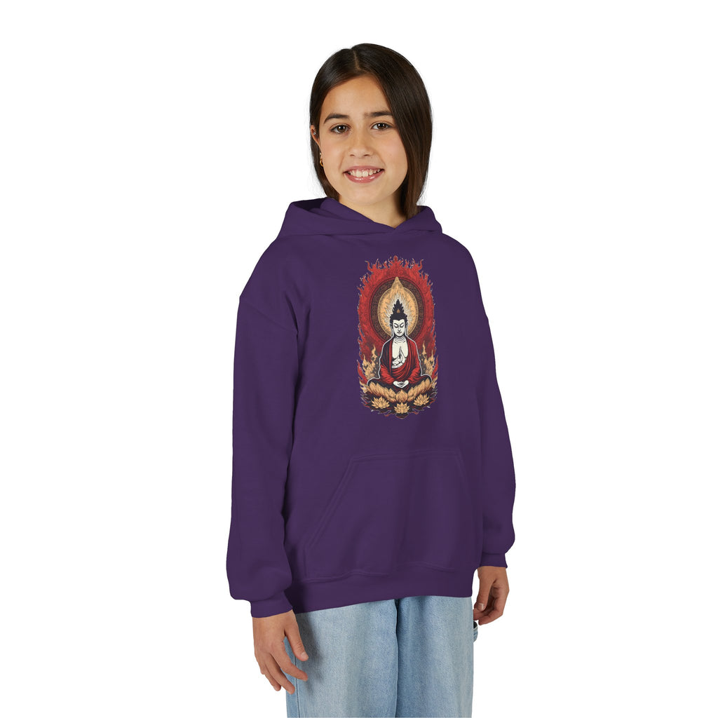 Buddha Flame Youth Hoodie — Meditative Lotus Buddha Graphic Sweatshirt