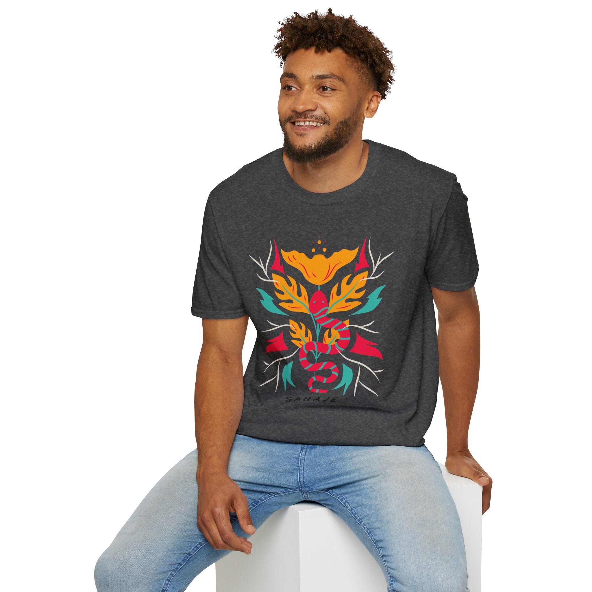 Sahaje Floral Snake Graphic T‑Shirt — Colorful Botanical Serpent Tee