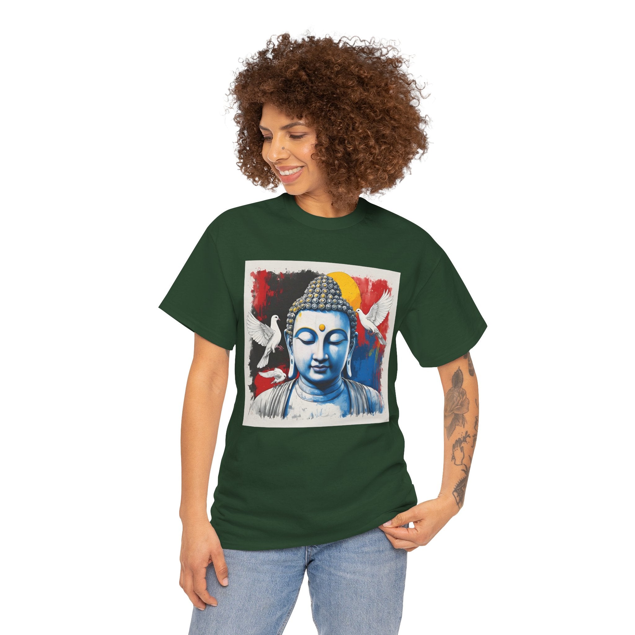 Buddha Peace Tee — Colorful Buddha & Doves Graphic T-Shirt