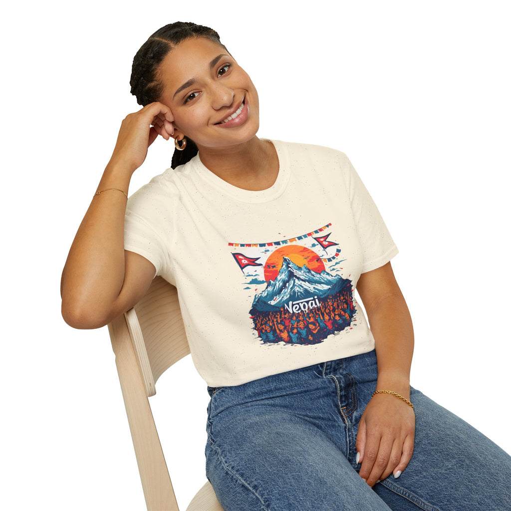 Nepal Mountain Sunrise T-Shirt — Retro Trekking Graphic Tee