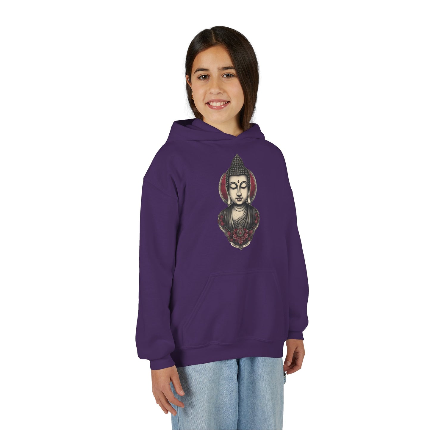 Buddha Head Youth Hoodie — Vintage Lotus Meditation Sweatshirt