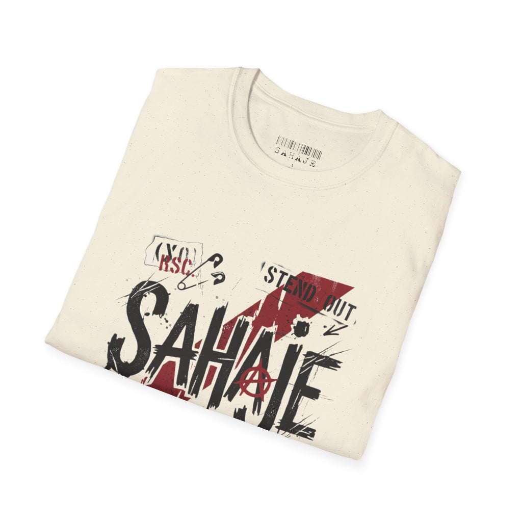 Sahajé Graphic T-Shirt — Bold Streetwear Tee with Red Slash Design