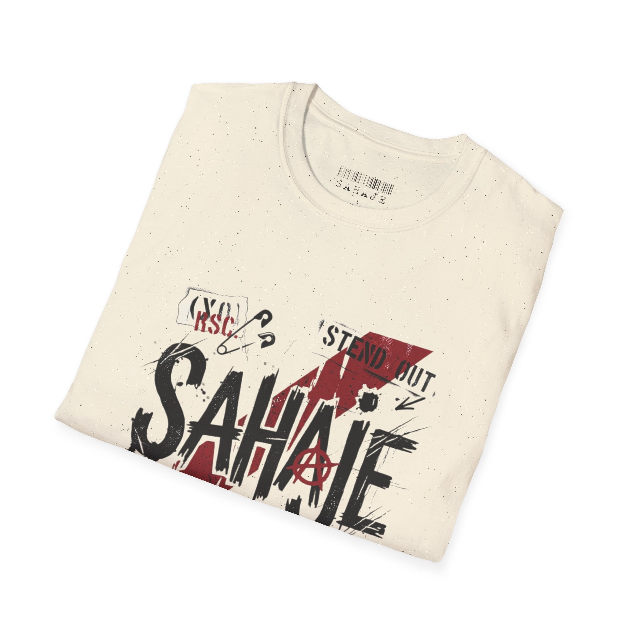 Sahajé Graphic T-Shirt — Bold Streetwear Tee with Red Slash Design