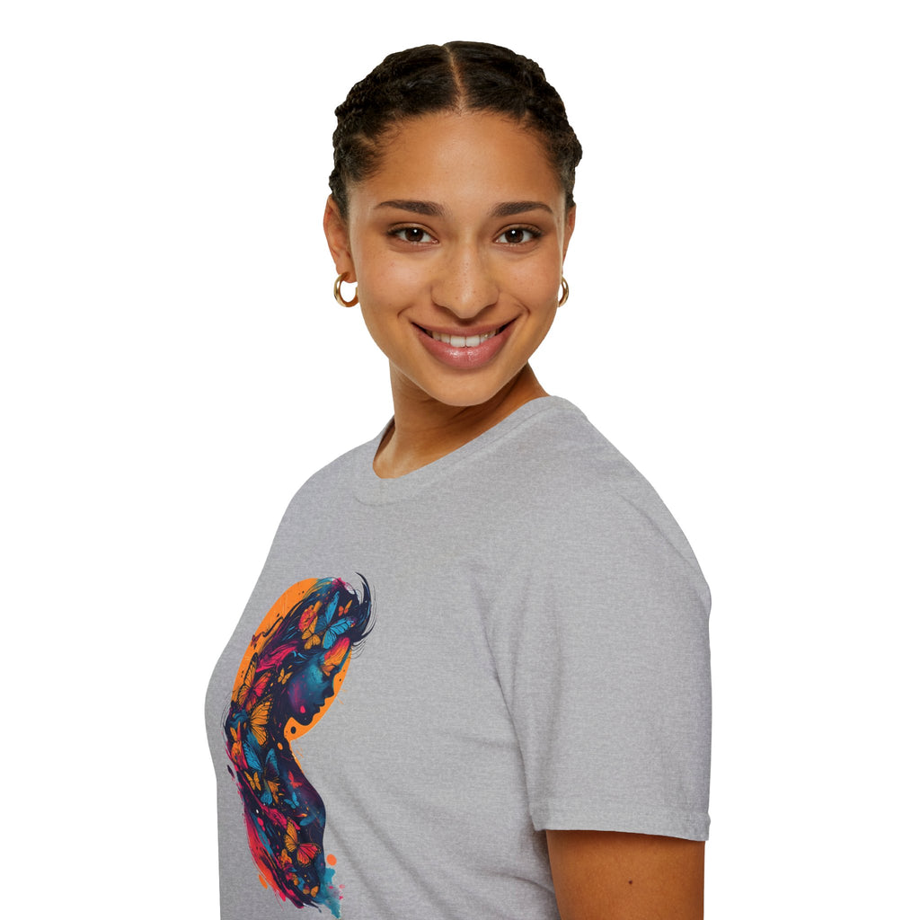 Butterfly Silhouette T-Shirt — Colorful Floral Profile Tee